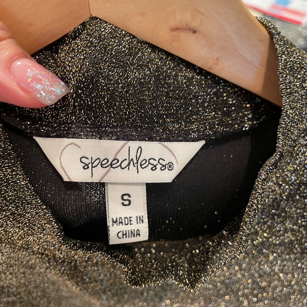 Speechless Black and Gold Glitter Top